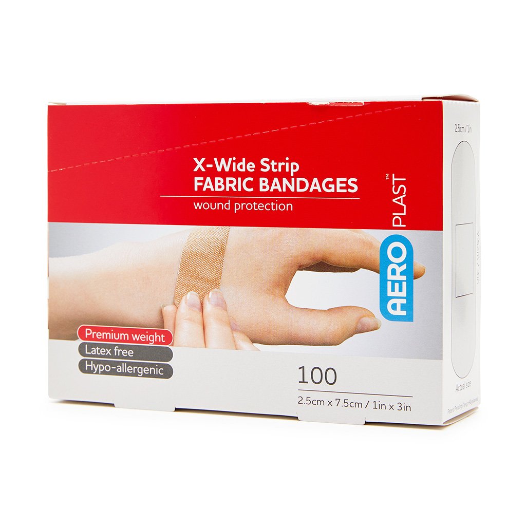 Fabric Dressing Strips Extra Wide Latex Free 2.5cm x 7.5cm (100) - Brenniston