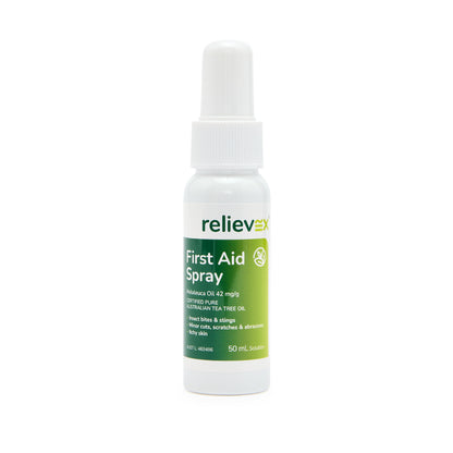 Brenniston Relievex First Aid Spray bottle on a white background