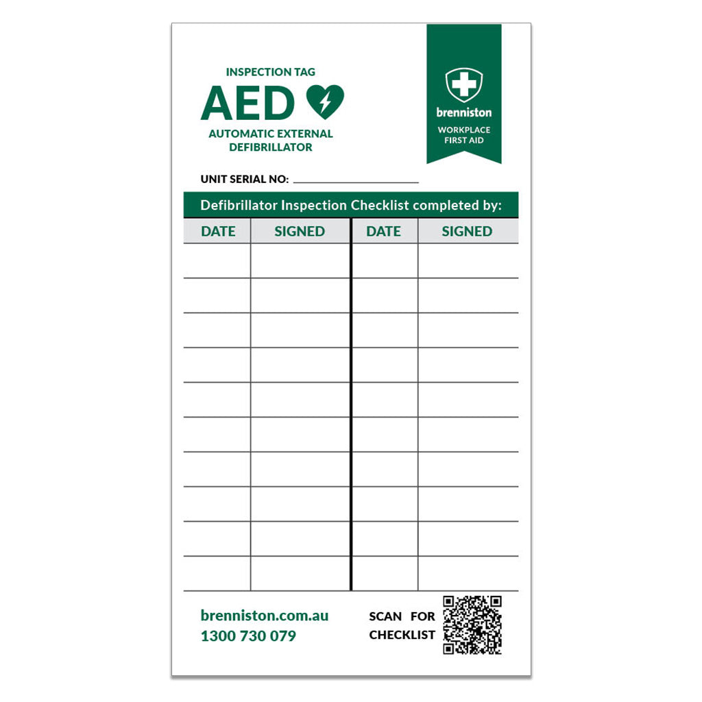 Brenniston AED Inspection Tag Front