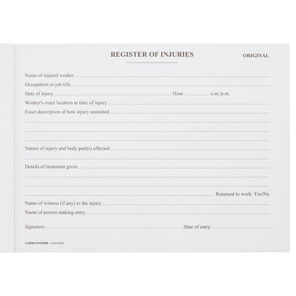 Register of Injuries Pad Duplicate 25pp - Brenniston
