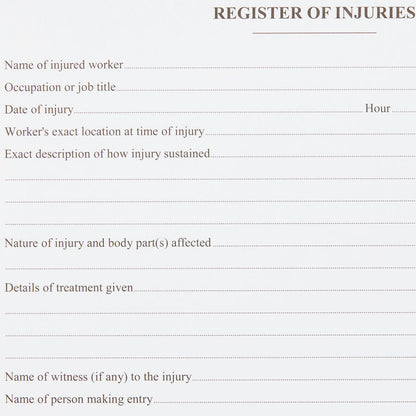 Register of Injuries Pad Duplicate 25pp - Brenniston